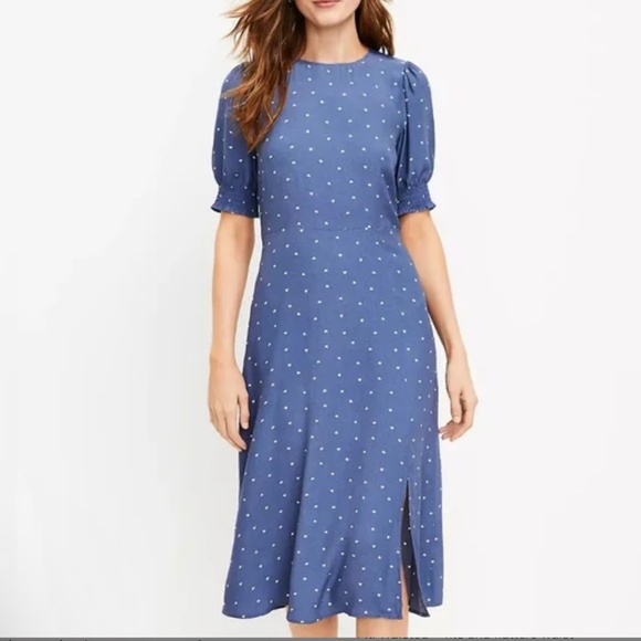 Loft Heart Smocked Cuff Midi Dress NWT size 10 - Picture 1 of 6